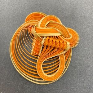 Bamboo Jewelry Orange Brooch Hand Crafted Natural Taiwanese Folk Art